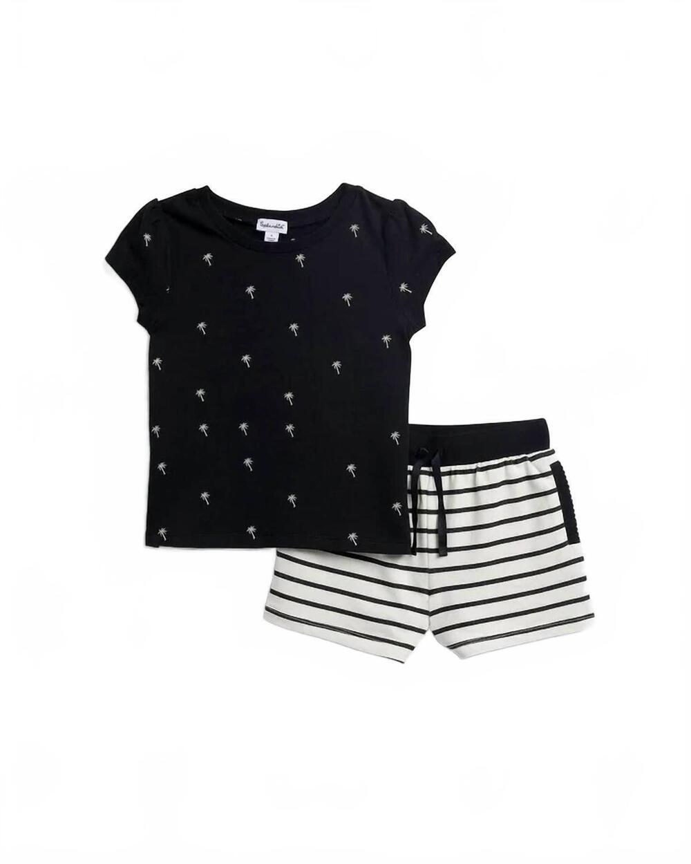 NEW SPLENDID girls pretty palm tree short sleeve set in black jet stream